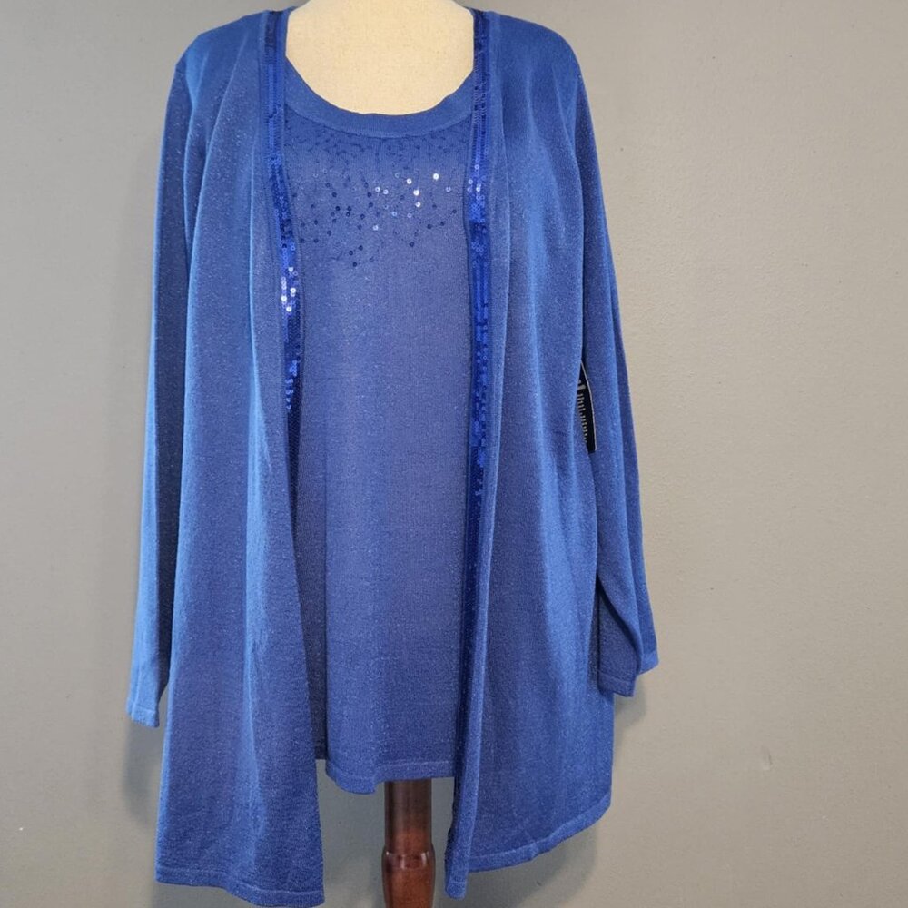 Catherine’s Black Label 1X Blue Knit Top – Attached Layered Look